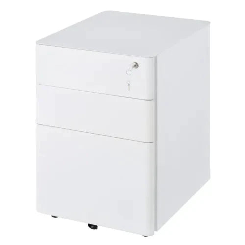Unbranded 3 Drawer Metal Filing Cabinet Lockable 4 Wheels Compact Under Desk White - Filing Cabinet
