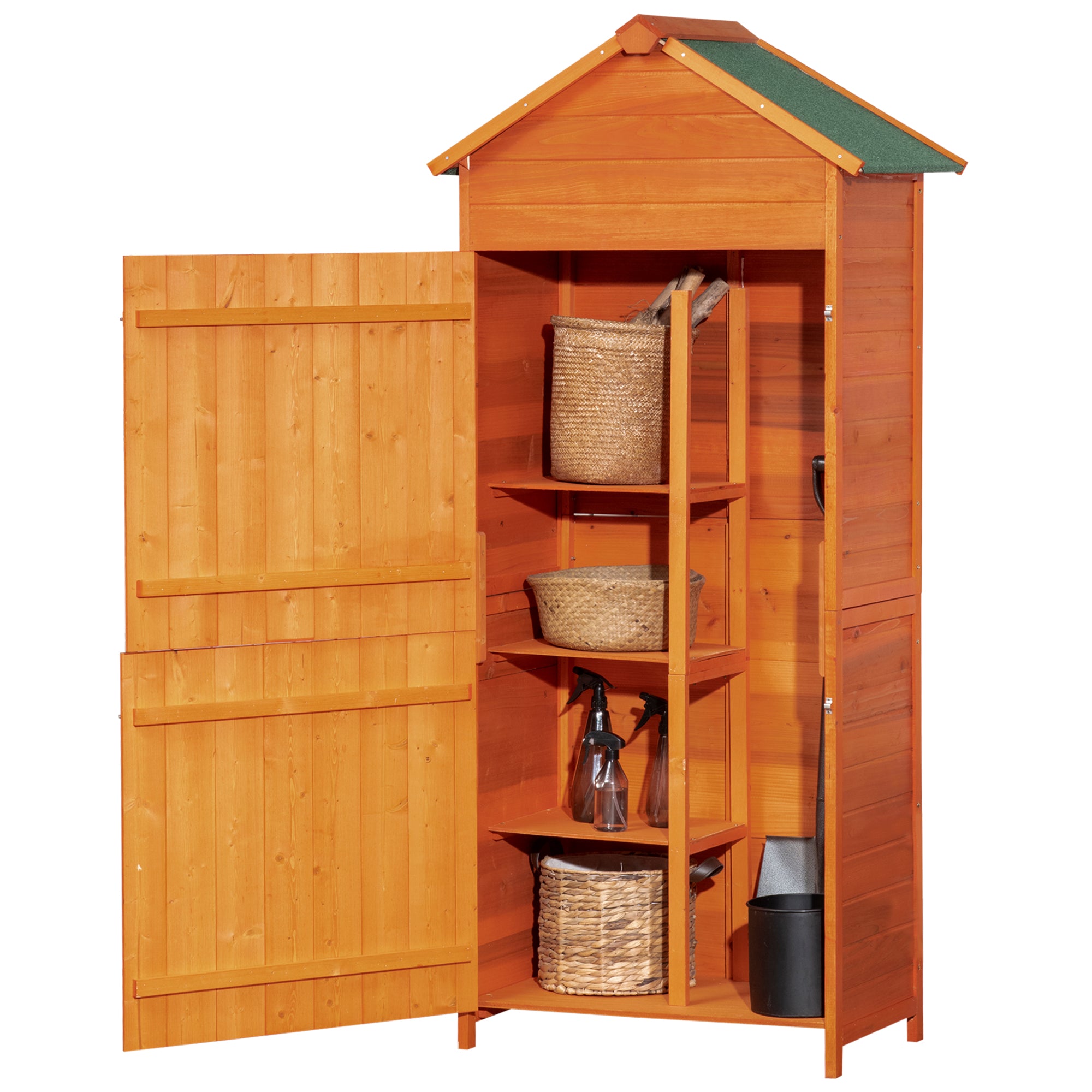 Wooden Garden Shed Outdoor Shelves Utility Tool Storage Cabinet Teak Outsunny - Garden Shed from Unbranded