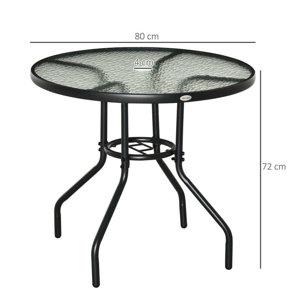 Outdoor Round Dining Table Tempered Glass Top Steel w/ Parasol Hole 80cm - Garden Table from Unbranded
