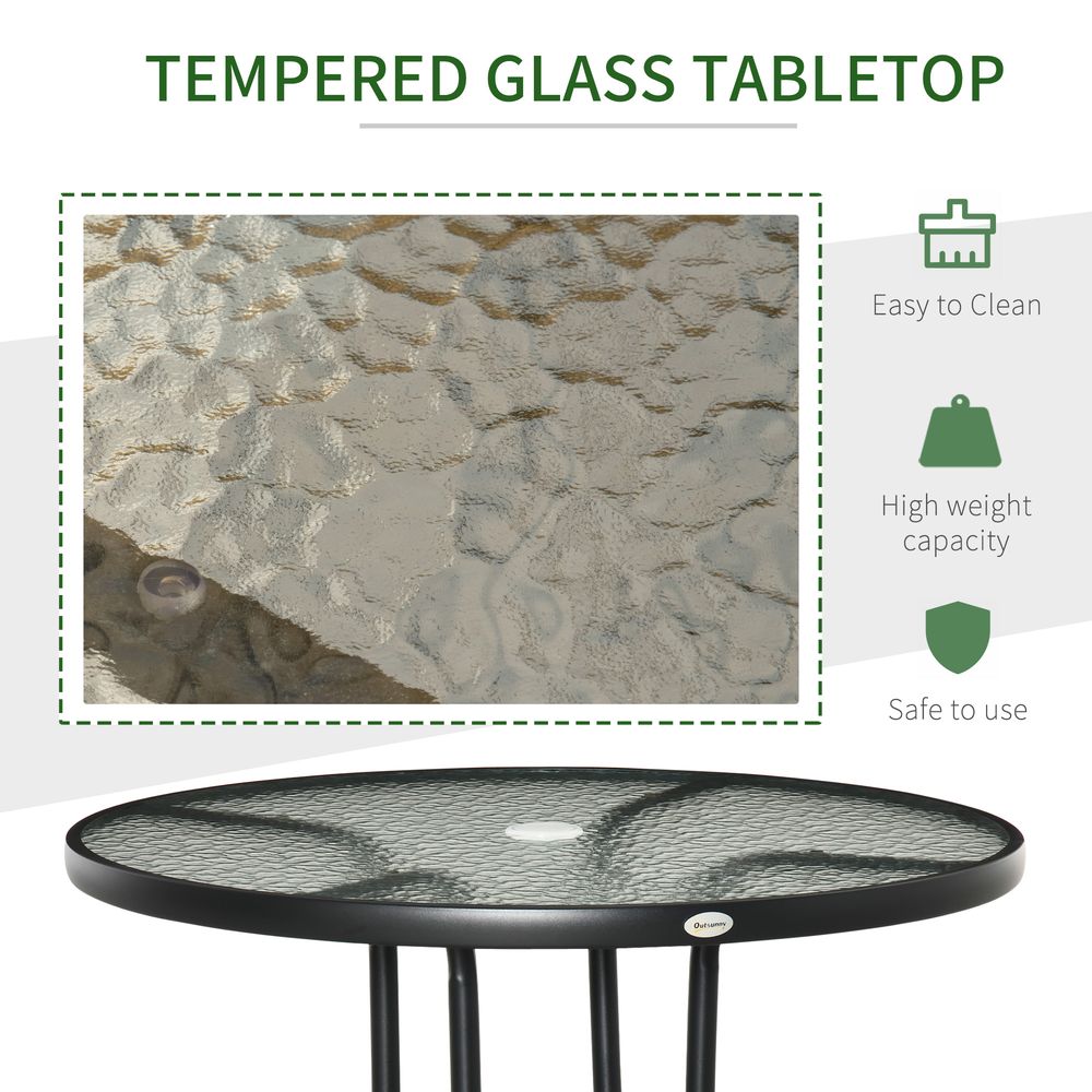 Outdoor Round Dining Table Tempered Glass Top Steel w/ Parasol Hole 80cm - Garden Table from Unbranded
