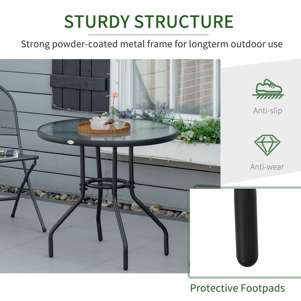 Outdoor Round Dining Table Tempered Glass Top Steel w/ Parasol Hole 80cm - Garden Table from Unbranded