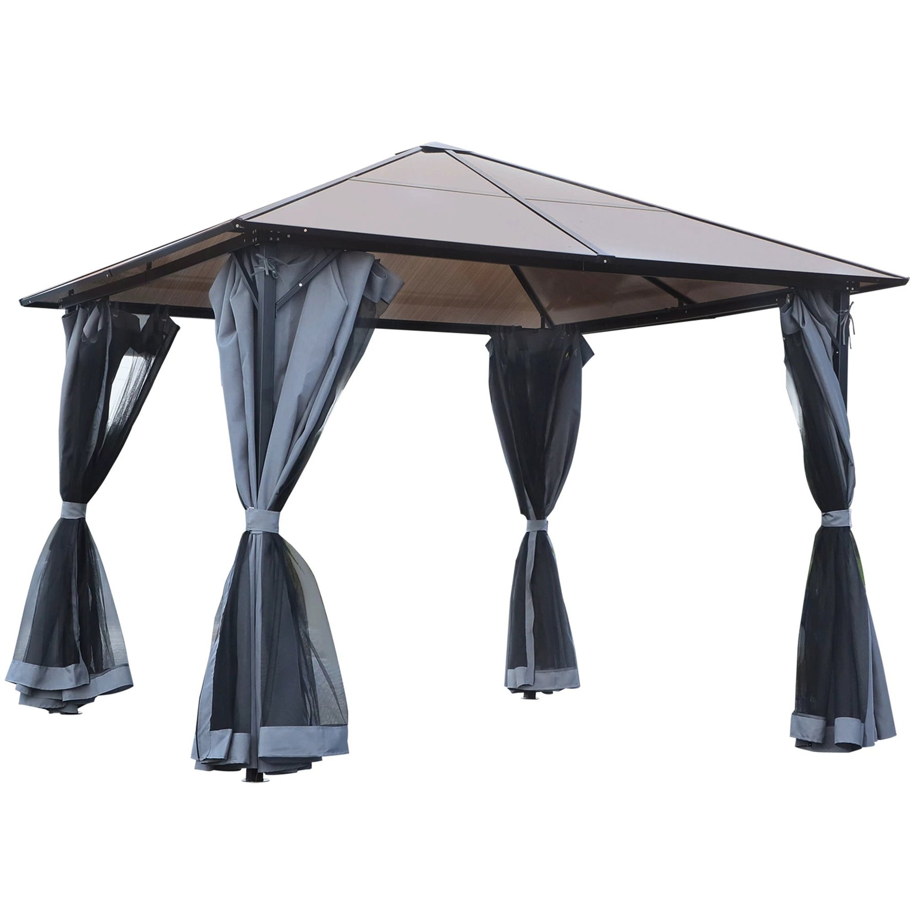 Unbranded 3x3(m) Polycarbonate Hardtop Gazebo Canopy w/ Aluminium Frame Netting & Curtains - Gazebos