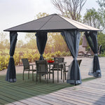 Unbranded 3x3(m) Polycarbonate Hardtop Gazebo Canopy w/ Aluminium Frame Netting & Curtains - Gazebos