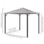 Unbranded 3x3(m) Polycarbonate Hardtop Gazebo Canopy w/ Aluminium Frame Netting & Curtains - Gazebos