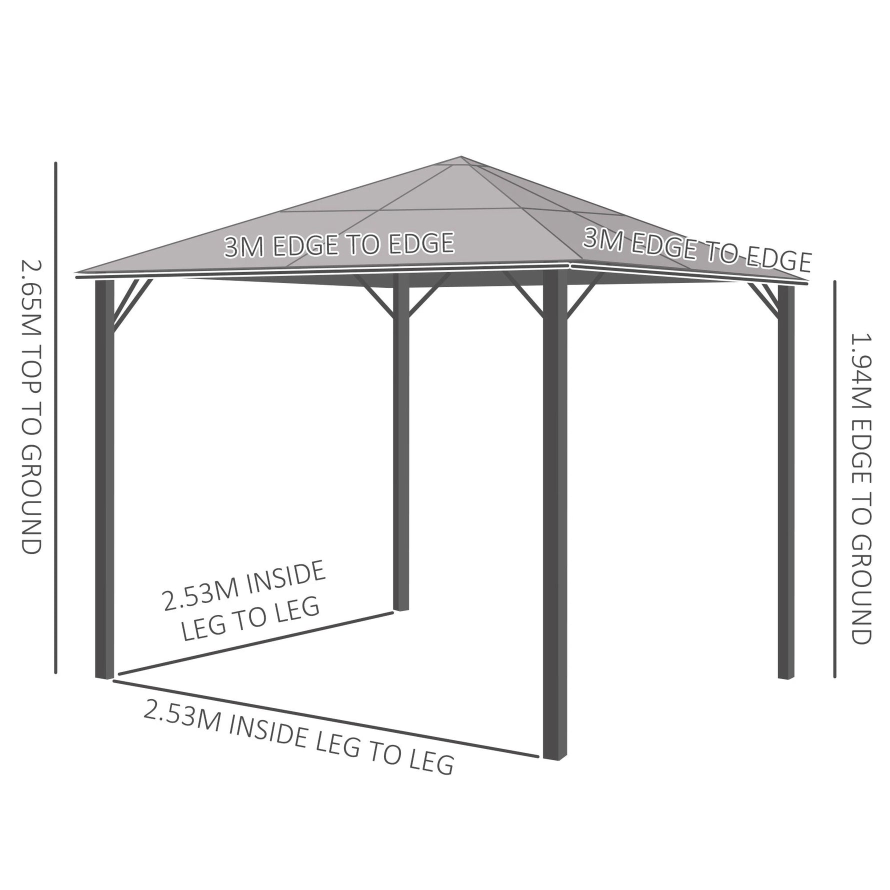 Unbranded 3x3(m) Polycarbonate Hardtop Gazebo Canopy w/ Aluminium Frame Netting & Curtains - Gazebos