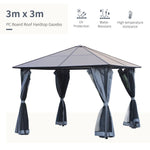 Unbranded 3x3(m) Polycarbonate Hardtop Gazebo Canopy w/ Aluminium Frame Netting & Curtains - Gazebos