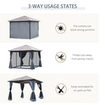 Unbranded 3x3(m) Polycarbonate Hardtop Gazebo Canopy w/ Aluminium Frame Netting & Curtains - Gazebos