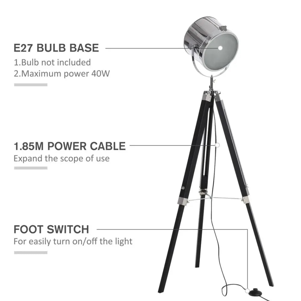 Industrial Style Adjustable Tripod Floor Lamp, Searchlight Reading Lamp - Lamp from Unbranded