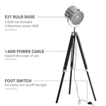 Industrial Style Adjustable Tripod Floor Lamp, Searchlight Reading Lamp by Unbranded