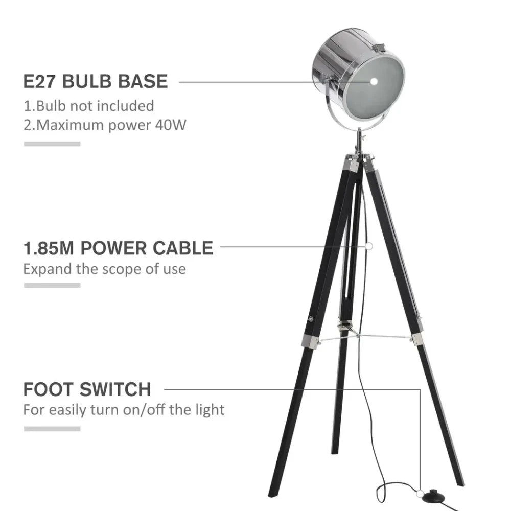 Industrial Style Adjustable Tripod Floor Lamp, Searchlight Reading Lamp by Unbranded