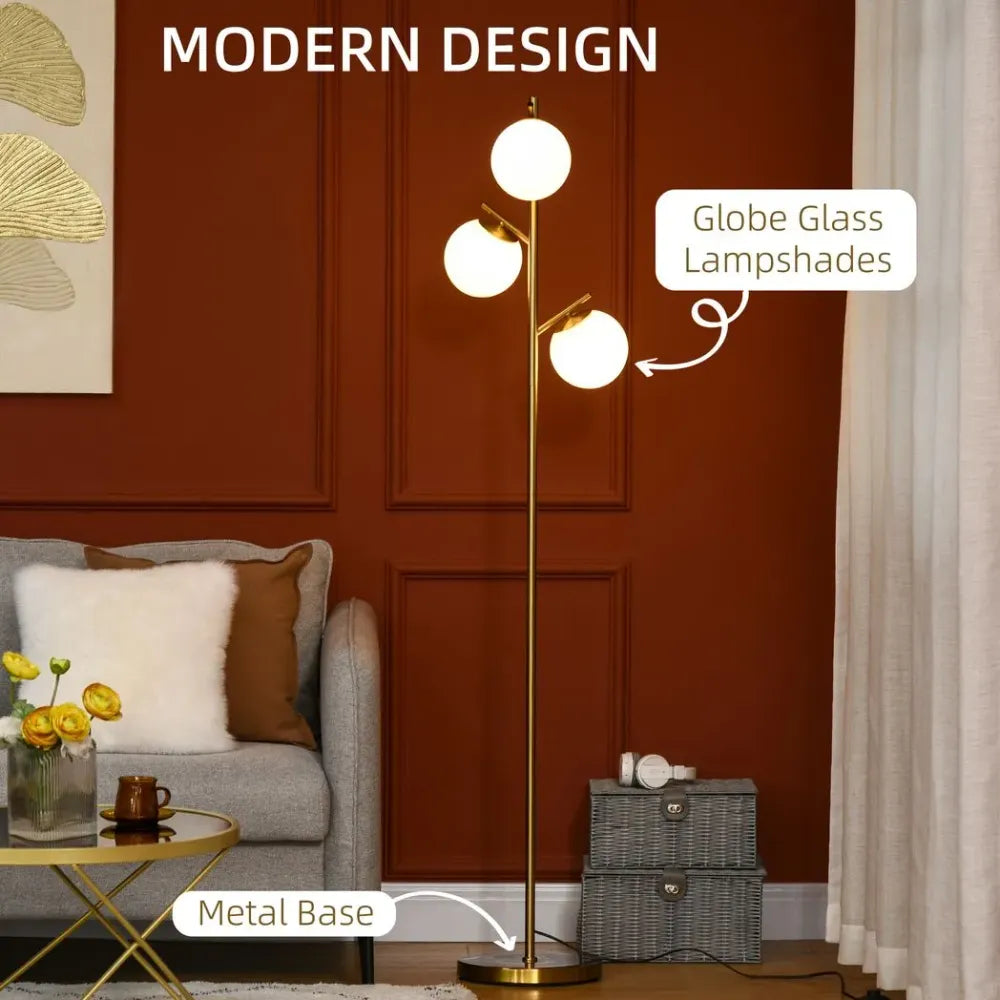 Modern Floor Lamp for Living Room Bedroom, 3 Light Tree Standing Lamp, Gold - Lamp from Unbranded