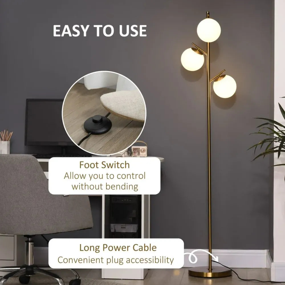 Modern Floor Lamp for Living Room Bedroom, 3 Light Tree Standing Lamp, Gold - Lamp from Unbranded