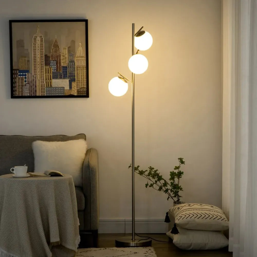Modern Floor Lamp for Living Room Bedroom, 3 Light Tree Standing Lamp, Silver - Lamp from Unbranded