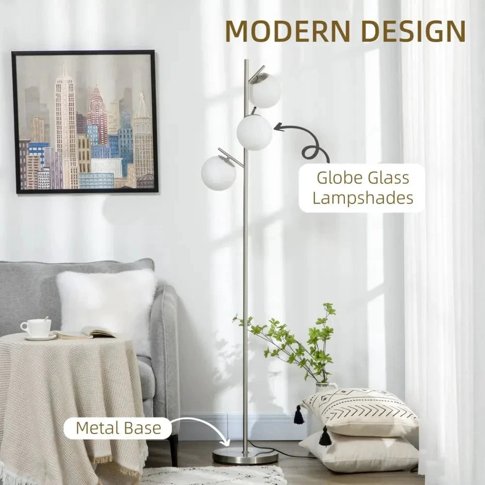 Unbranded Modern Floor Lamp for Living Room Bedroom, 3 Light Tree Standing Lamp, Silver - Uncategorized Lamp