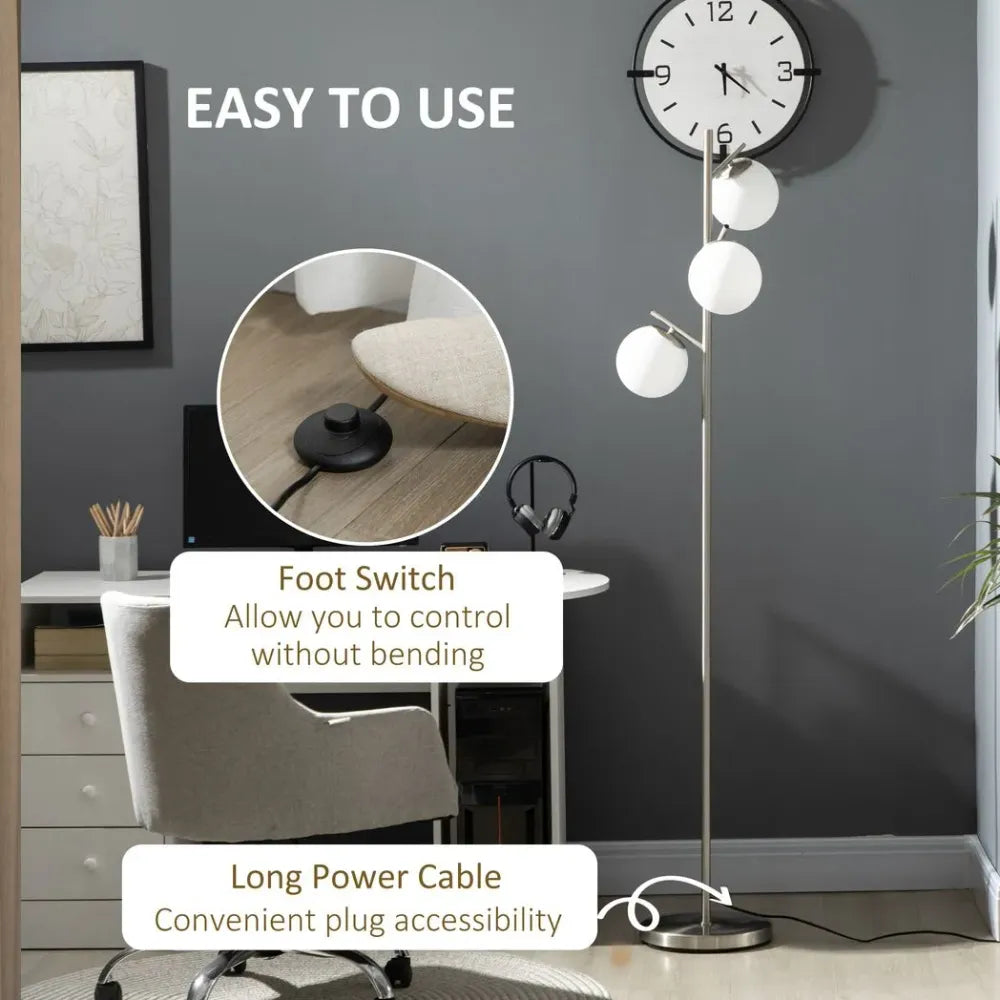 Modern Floor Lamp for Living Room Bedroom, 3 Light Tree Standing Lamp, Silver - Lamp from Unbranded