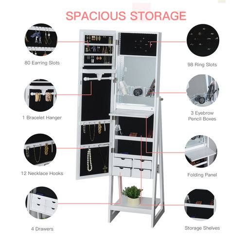 Freestanding Jewellery Storage Armoire  2 Mirrors Drawers Hooks Lights - Mirror from Unbranded