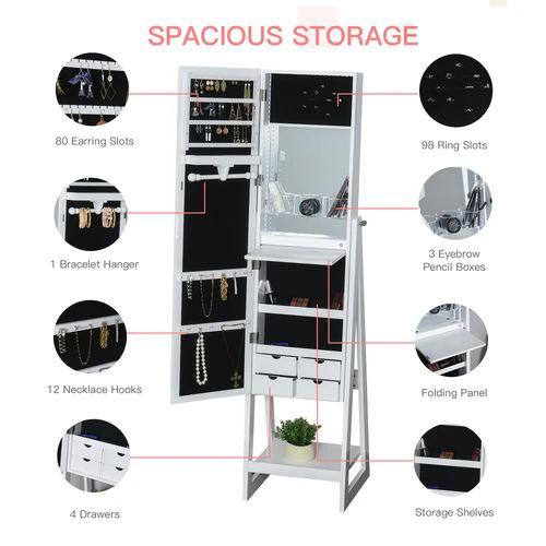Unbranded Freestanding Jewellery Storage Armoire 2 Mirrors Drawers Hooks Lights - Mirror