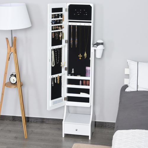 Freestanding Jewellery Storage Mirror Armoire  LED Lights Hooks Drawer - Mirror from Unbranded