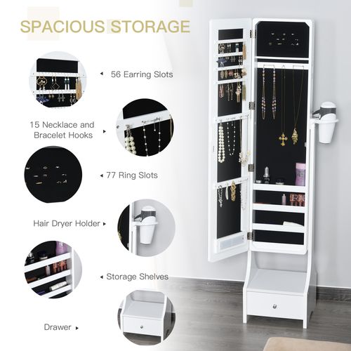 Freestanding Jewellery Storage Mirror Armoire  LED Lights Hooks Drawer - Mirror from Unbranded