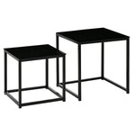 Nest of 2 Side Tables Set of Bedside Tables w/ Tempered Glass Desktop Black - Nest of Tables from Unbranded