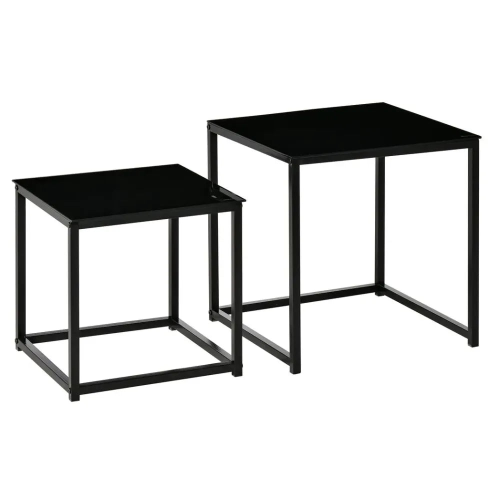 Nest of 2 Side Tables Set of Bedside Tables w/ Tempered Glass Desktop Black - Nest of Tables from Unbranded