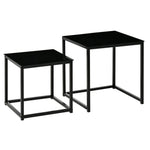 Nest of 2 Side Tables Set of Bedside Tables w/ Tempered Glass Desktop Black - Nest of Tables from Unbranded