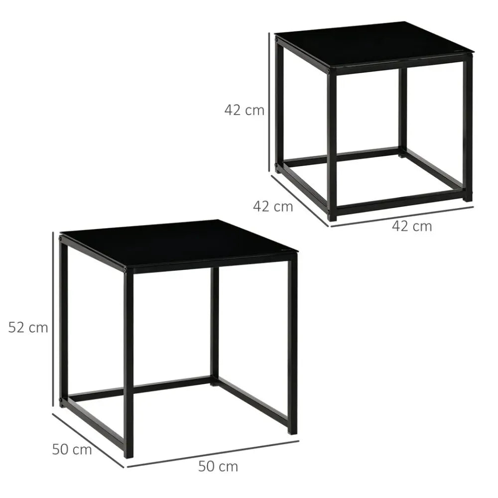 Nest of 2 Side Tables Set of Bedside Tables w/ Tempered Glass Desktop Black - Nest of Tables from Unbranded