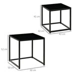 Nest of 2 Side Tables Set of Bedside Tables w/ Tempered Glass Desktop Black - Nest of Tables from Unbranded