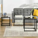 Nest of 2 Side Tables Set of Bedside Tables w/ Tempered Glass Desktop Black - Nest of Tables from Unbranded