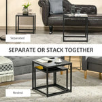 Nest of 2 Side Tables Set of Bedside Tables w/ Tempered Glass Desktop Black - Nest of Tables from Unbranded