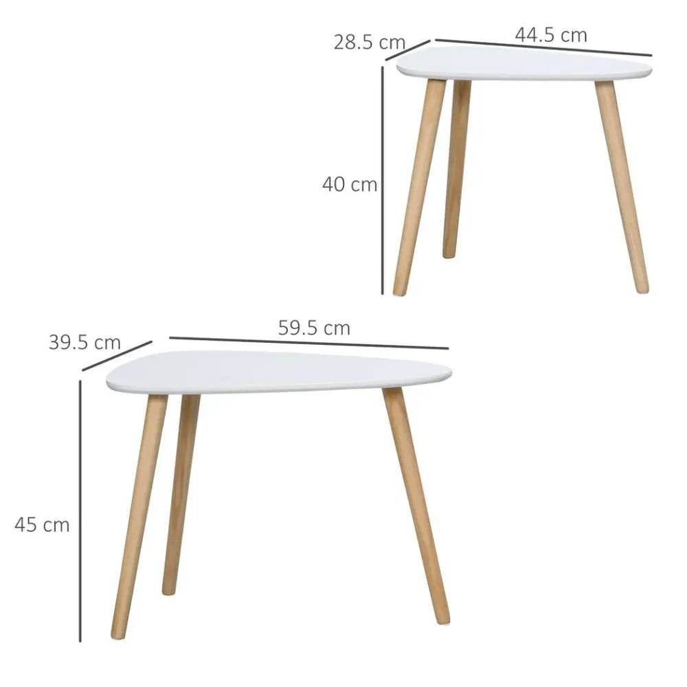 Side Table Set of 2 Nested Coffee Table W/ Solid Wood Legs Living Room White - Nest of Tables from Unbranded