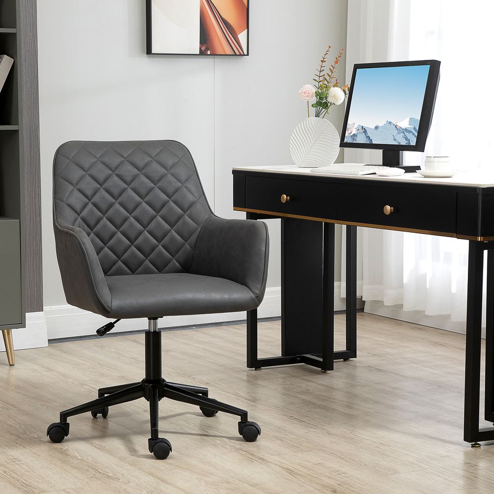 Argyle Office Chair Leather-Feel Fabric Home Study Leisure  Wheels Vinsetto - Office Chair from Unbranded