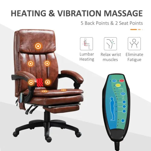 Ergonomic Office Chair w/ 7 Massage Points Headrest Armrest Footrest Brown - Office Chair from Unbranded
