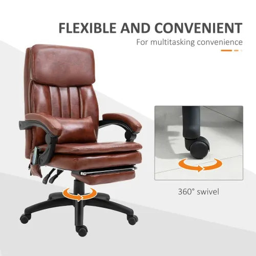 Ergonomic Office Chair w/ 7 Massage Points Headrest Armrest Footrest Brown - Office Chair from Unbranded