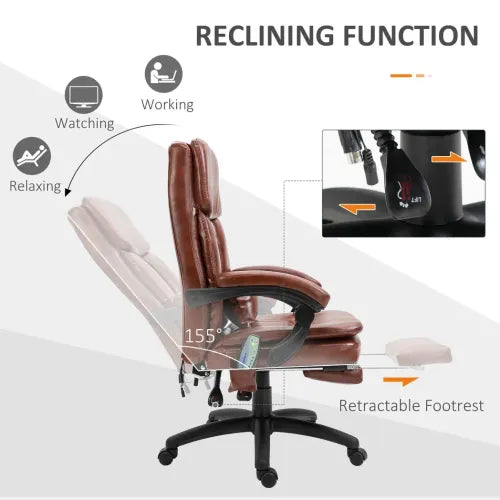 Ergonomic Office Chair w/ 7 Massage Points Headrest Armrest Footrest Brown - Office Chair from Unbranded