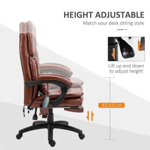 Ergonomic Office Chair w/ 7 Massage Points Headrest Armrest Footrest Brown - Office Chair from Unbranded