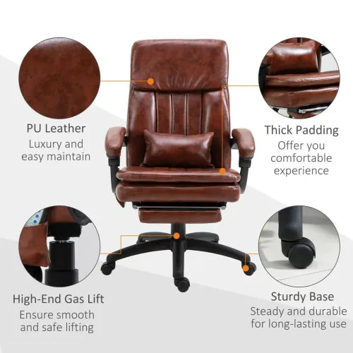 Ergonomic Office Chair w/ 7 Massage Points Headrest Armrest Footrest Brown - Office Chair from Unbranded