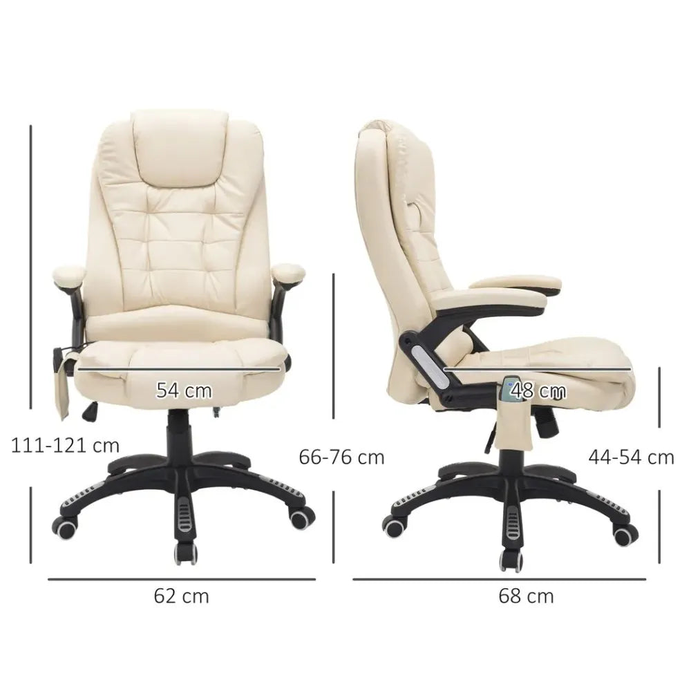 Executive Office Chair with Massage and Heat PU Leather Reclining Chair, Beige - Office Chair from Unbranded