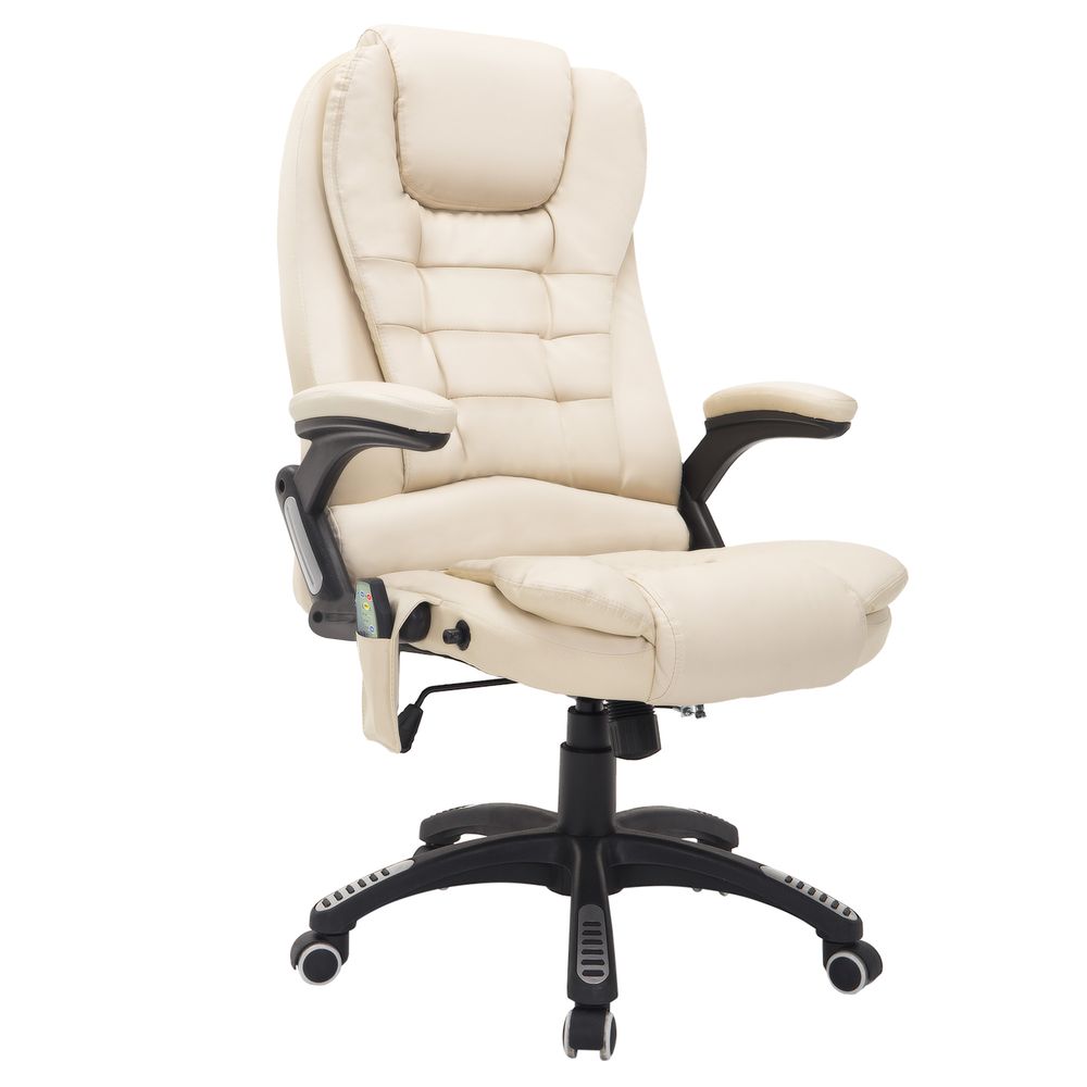 Executive Office Chair with Massage and Heat PU Leather Reclining Chair, Beige - Office Chair from Unbranded