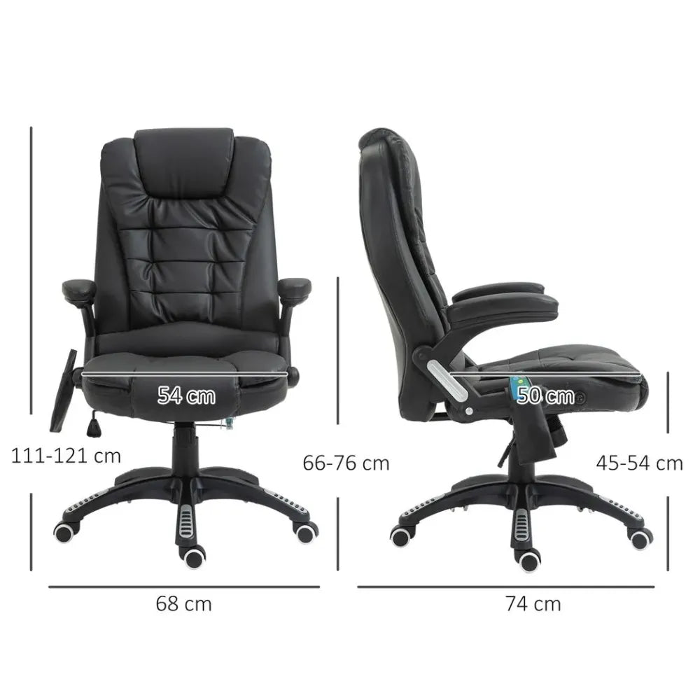 Executive Office Chair with Massage and Heat PU Leather Reclining Chair, Black - Office Chair from Unbranded
