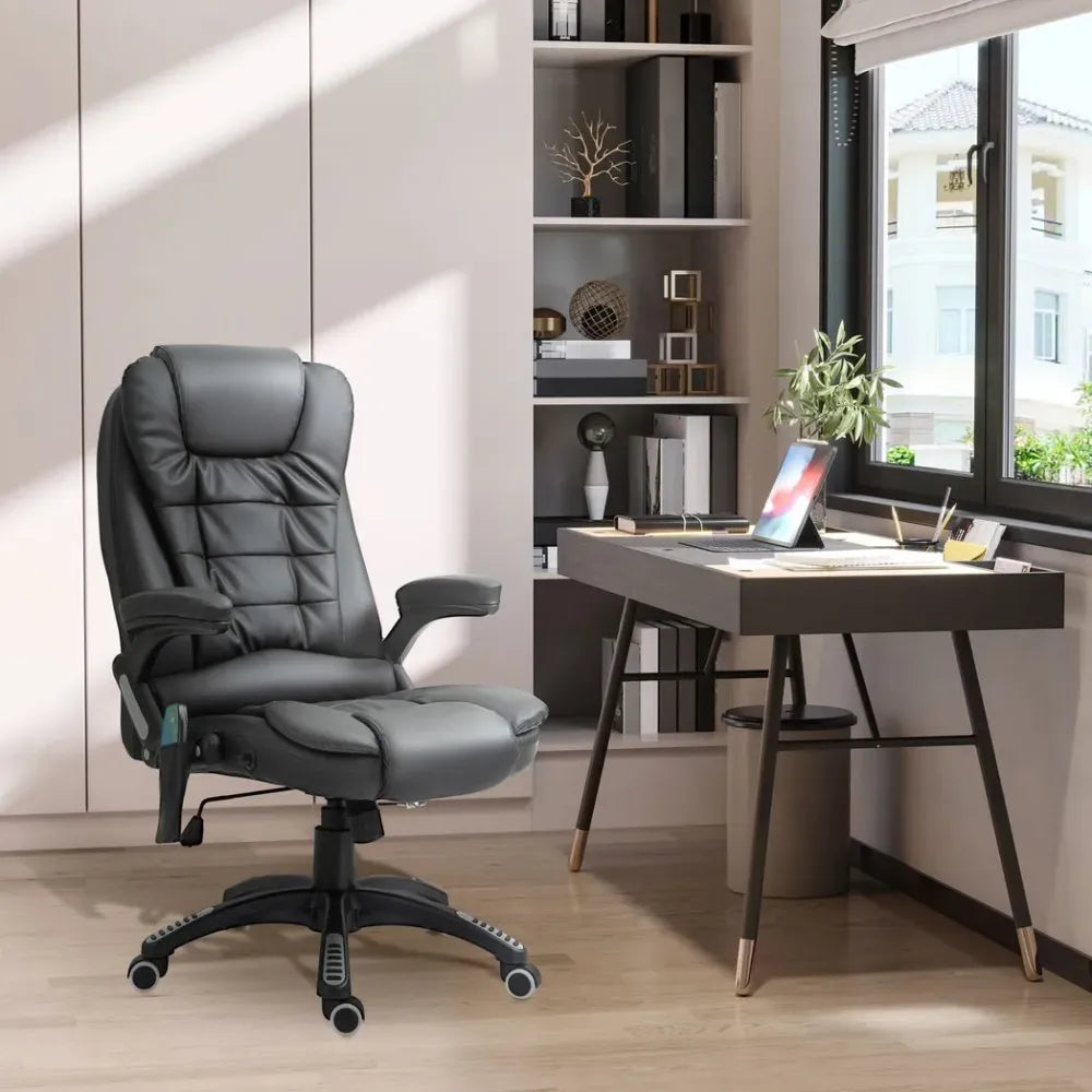 Executive Office Chair with Massage and Heat PU Leather Reclining Chair, Black - Office Chair from Unbranded