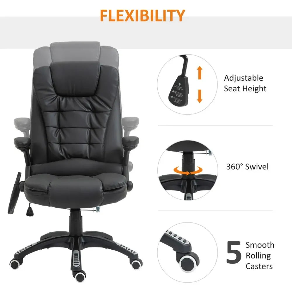 Executive Office Chair with Massage and Heat PU Leather Reclining Chair, Black - Office Chair from Unbranded