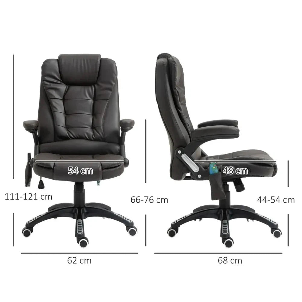 Executive Office Chair with Massage and Heat PU Leather Reclining Chair, Brown by Unbranded