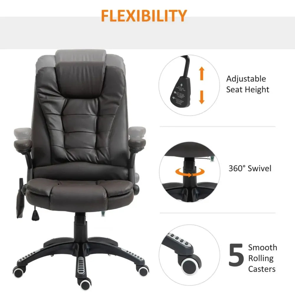 Executive Office Chair with Massage and Heat PU Leather Reclining Chair, Brown - Office Chair from Unbranded
