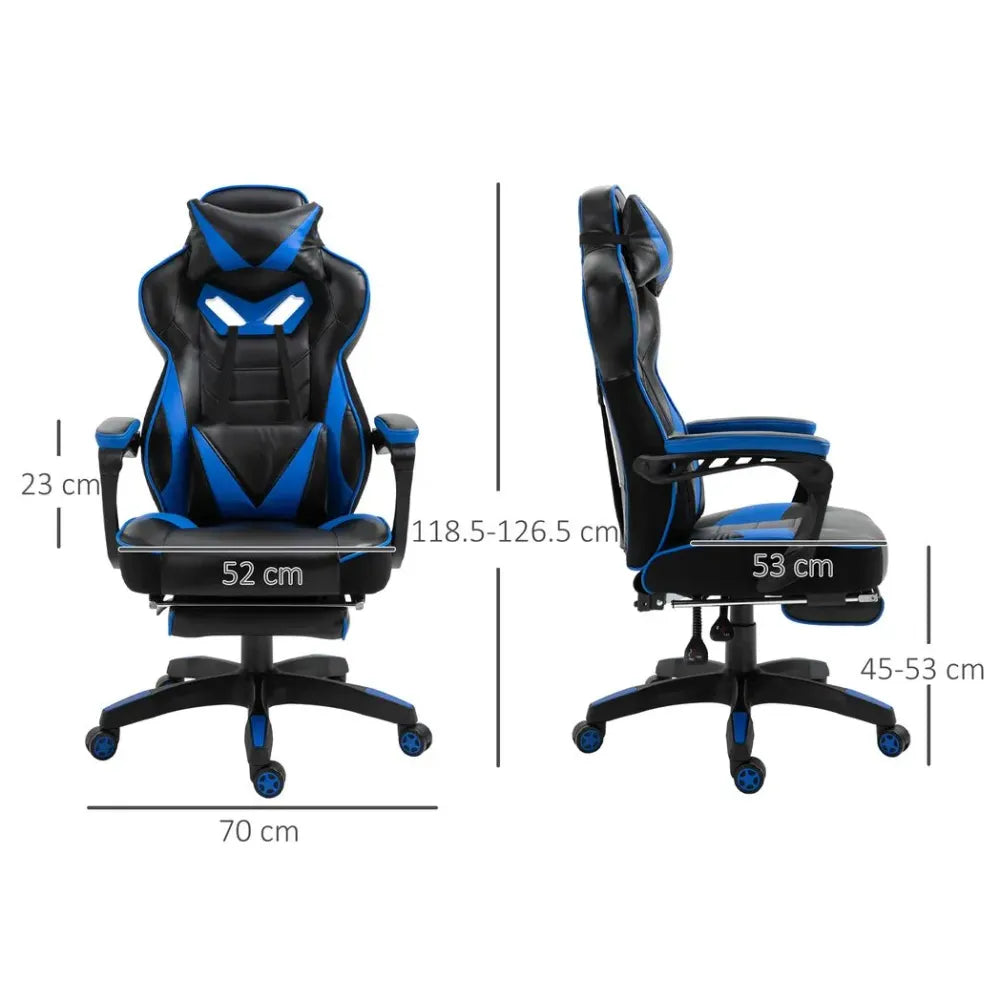 Gaming Chair Ergonomic Reclining w/ Manual Footrest Wheels Stylish Office Blue - Office Chair from Unbranded