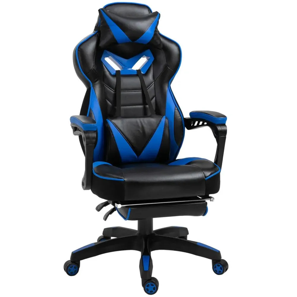 Gaming Chair Ergonomic Reclining w/ Manual Footrest Wheels Stylish Office Blue - Office Chair from Unbranded