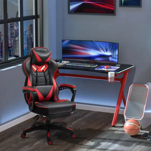 Gaming Chair Ergonomic Reclining w/ Manual Footrest Wheels Stylish Office Red - Office Chair from Unbranded