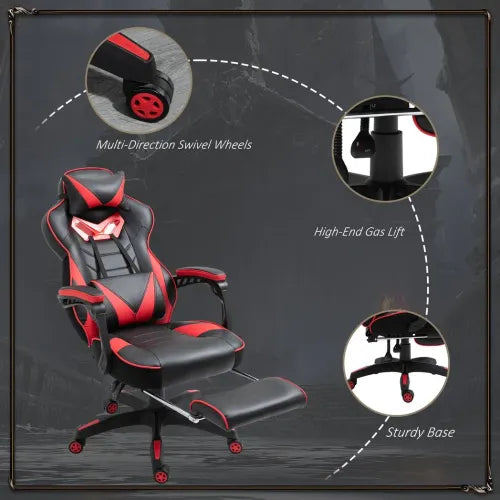 Gaming Chair Ergonomic Reclining w/ Manual Footrest Wheels Stylish Office Red - Office Chair from Unbranded
