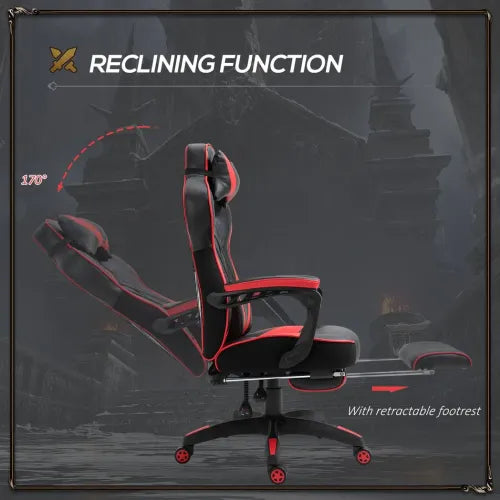Gaming Chair Ergonomic Reclining w/ Manual Footrest Wheels Stylish Office Red - Office Chair from Unbranded