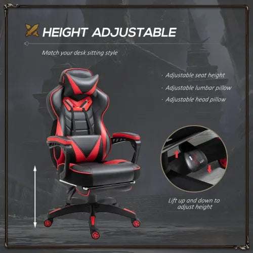 Gaming Chair Ergonomic Reclining w/ Manual Footrest Wheels Stylish Office Red - Office Chair from Unbranded